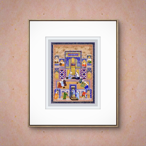 The Meeting of the Theologians Reproduction of a 16th-Century Shaybanid Bukhara School Miniature Depicting Scholars in Theological Discourse