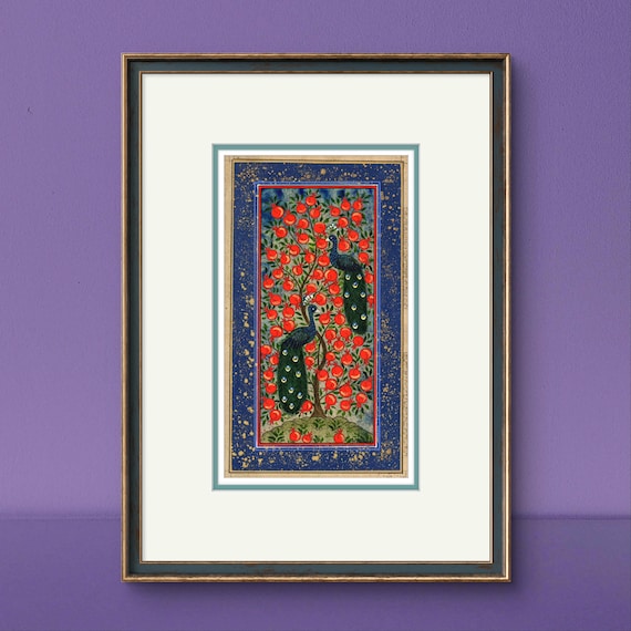 Tree of Paradise - Miniature Painting on Antique Fine Silk Paper | Central Asian Cultural Heritage | Luxury Home Decor (UNFRAMED)