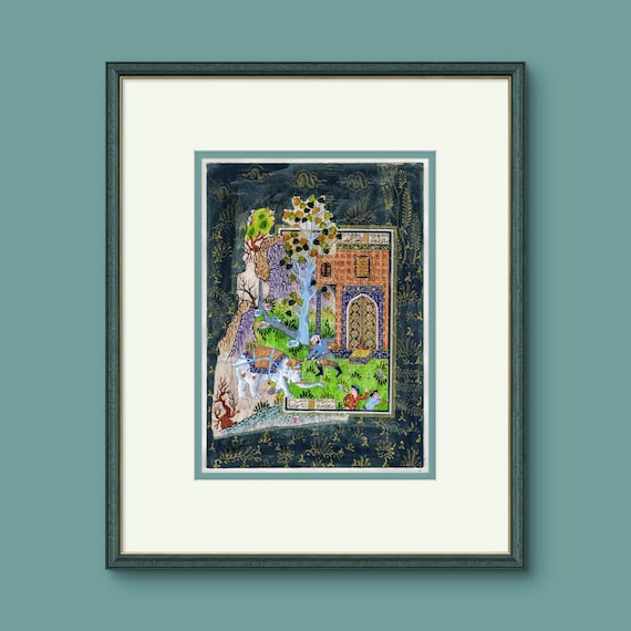 Masterpiece Fine Miniature Painting with Gold Leaf | Scene from Shahnameh | Exquisite Artwork for Collector and Elegant Wall Decor UNFRAMED