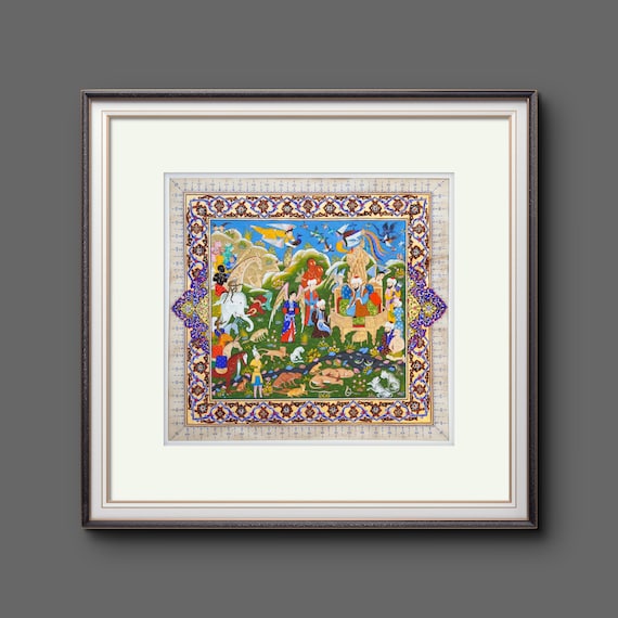 Art Fine Miniature painting Ornamental painting Illustration Manuscript Prophet “The Gathering at Solomons Throne” Exclusive piece of Art.