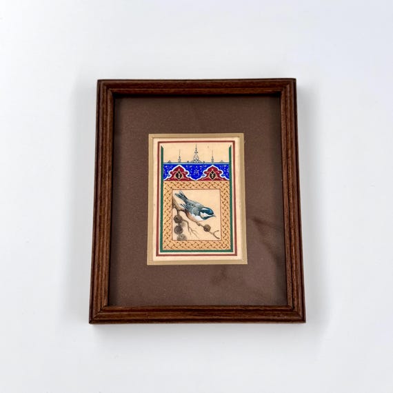 Ultra Fine Detailed Tiny Bird Painting - Exclusively Handcrafted Fine Walnut Frame | Luxury Interior Decoration - Micro Detailed Masterpiece