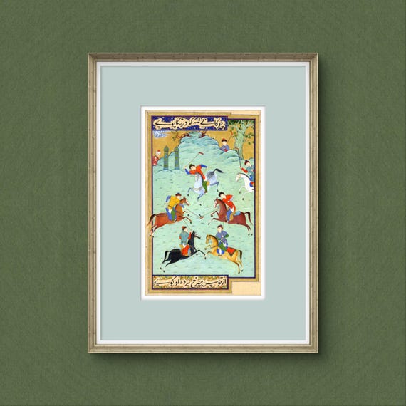 Polo Game – Fine Art Miniature Masterpiece of Equestrian Sport, Persian Manuscript, Historical Islamic Art, Decorative Wall Art | UNFRAMED