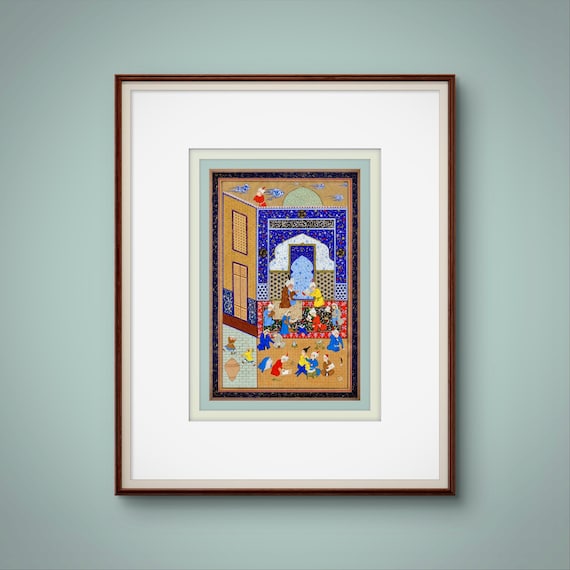 Laila and Majnun in School – Scene from Nizami’s Khamsa | Safavid Persian Miniature Reproduction on Fine Paper | Museum Quality Artwork