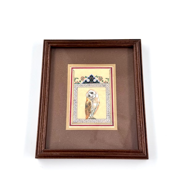 Ultra Fine Detailed Tiny Bird Painting - Exclusively Handcrafted Fine Walnut Frame | Luxury Interior Decoration - Micro Detailed Masterpiece