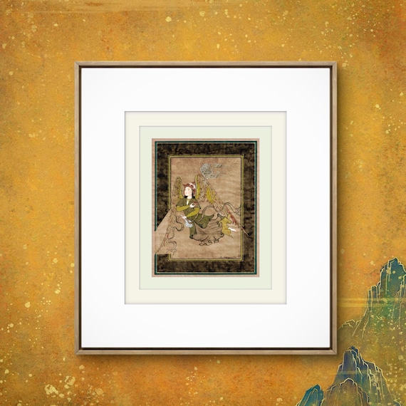 Illustration of Angel “PERI” Holding a Flask Historical Oriental Miniature reproduction | On Fine Antique Silk Paper | Exclusive piece