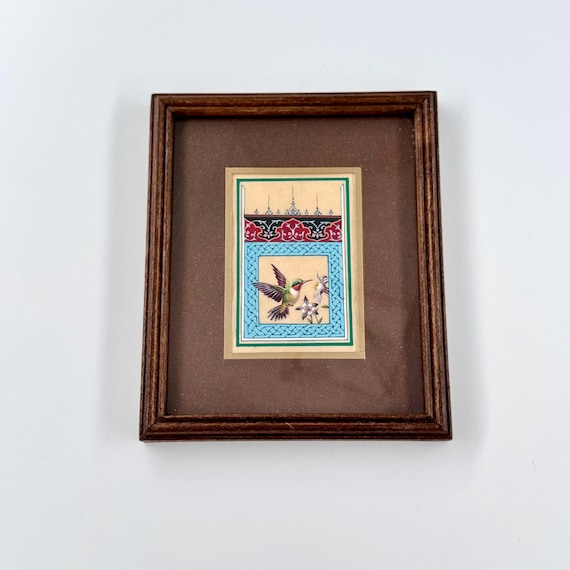 Ultra Fine Detailed Tiny Bird Painting - Exclusively Handcrafted Fine Walnut Frame | Luxury Interior Decoration - Micro Detailed Masterpiece