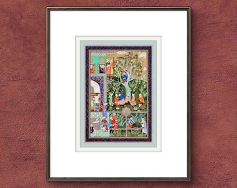 Feast in Babur's Gardens: A Majestic Scene from the Muraqqa-e Gulshan – An Imperial Album Inspired by the Culture of Mughal Emperor Jahangir