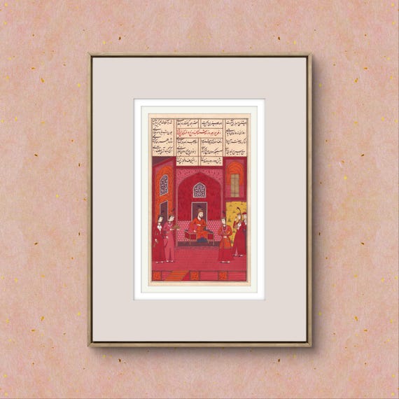 Bahram Gur in the Red Pavilion - A Royal Scene from Nizami’s Khamsa, Capturing the Elegance, Symbolism, Mysticism of Persian Miniature Art