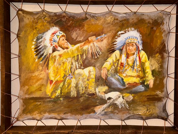 Art Fine Oil Painting Leather Art Wooden Handmade Native American Art Portrait Horse