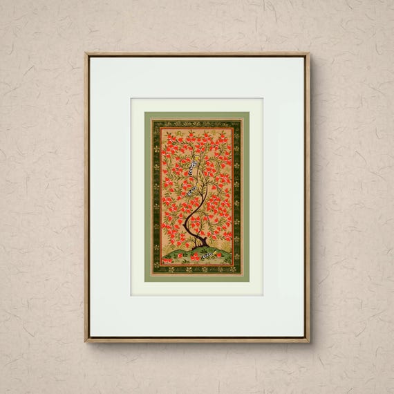 Tree of Paradise - Hoopoe Bird Miniature Painting on Fine Art Paper | Pomegranate Illustrated Artwork | Luxury Home Decor*UNFRAMED*