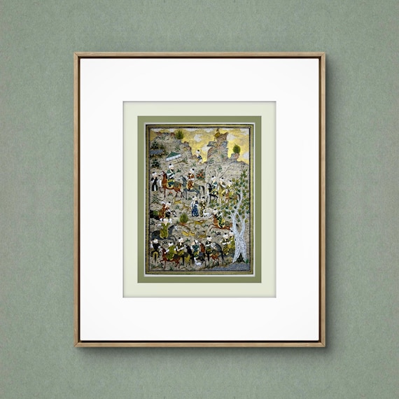 Royal Hunting Scene - Miniature Painting from Shahnameh-Book of Kings | Central Asian Cultural Heritage-Fine Silk Paper | Luxury Home Decor