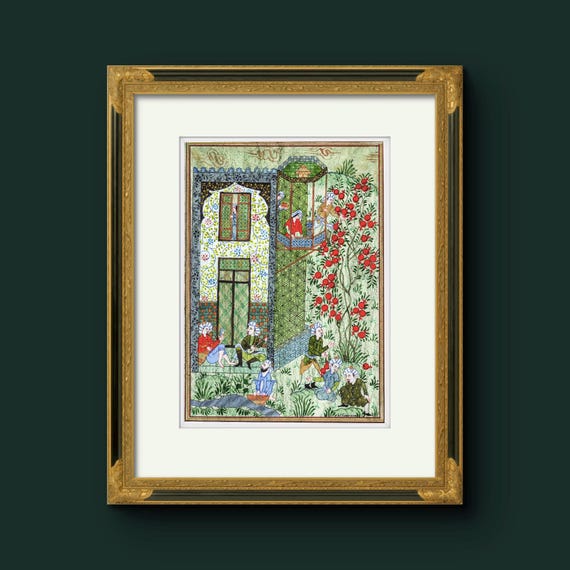 Art, Fine Art Miniature painting “ Scene from SHAHNAMEH “ Acrylic painting, Fine brush work Watercolor Ornamental painting (UNFRAMED)