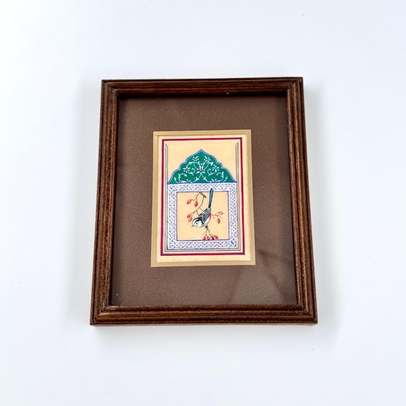 Ultra Fine Detailed Tiny Bird Painting - Exclusively Handcrafted Fine Walnut Frame | Luxury Interior Decoration - Micro Detailed Masterpiece