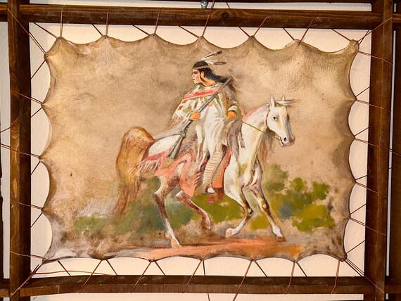 Art Fine Oil Painting Leather Art Wooden Handmade Native American Art Portrait Horse