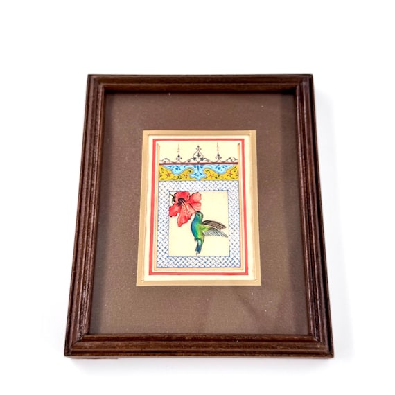 Ultra Fine Detailed Tiny Bird Painting - Exclusively Handcrafted Fine Walnut Frame | Luxury Interior Decoration - Micro Detailed Masterpiece