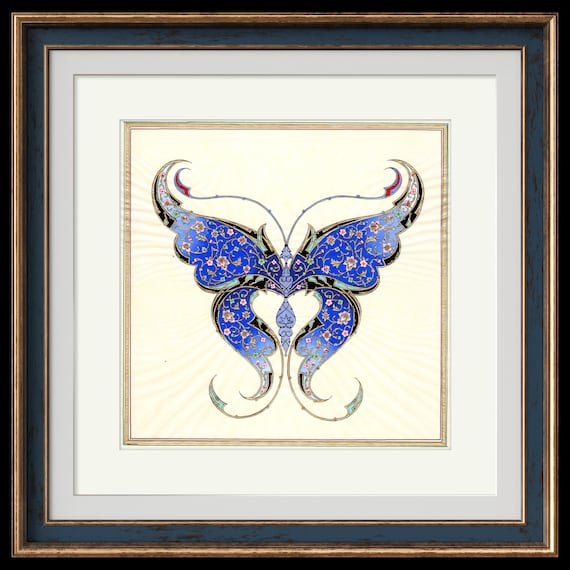 Butterfly Ornamental Illustration | Fine Detailed painting, “ FLORAL FLIGHT “ Central Asian Art piece ( MATTED )