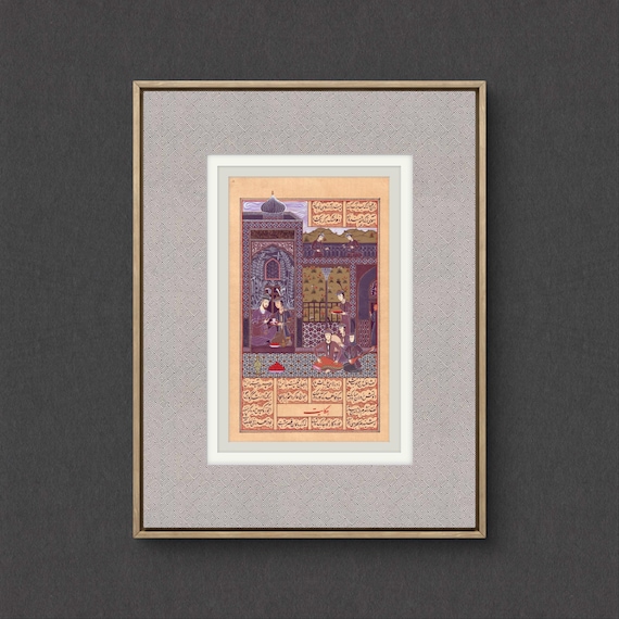 Bahram Gur visits Princess in the Pavilion - A Royal Scene from Nizami’s Khamsa, Capturing the Elegance | Mysticism of Persian Miniature Art