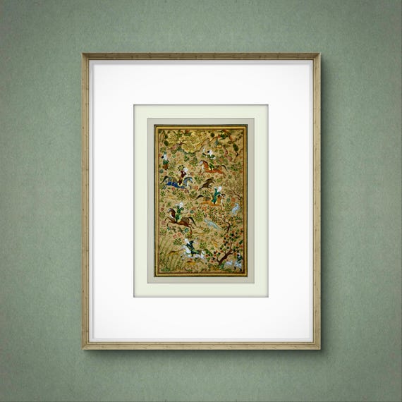 Royal Hunting Scene - Miniature Painting from Shahnameh-Book of Kings | Central Asian Cultural Heritage-Fine Silk Paper | Luxury Home Decor