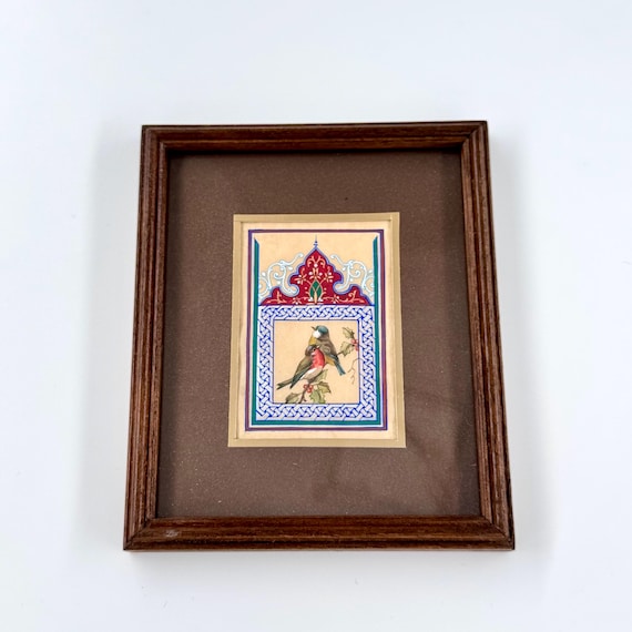 Ultra Fine Detailed Tiny Bird Painting - Exclusively Handcrafted Fine Walnut Frame | Luxury Interior Decoration - Micro Detailed Masterpiece