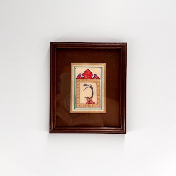 Ultra Fine Detailed Tiny Bird Painting - Exclusively Handcrafted Fine Walnut Frame | Luxury Interior Decoration - Micro Detailed Masterpiece