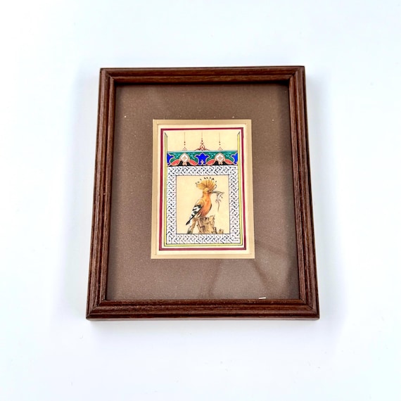 Ultra Fine Detailed Tiny Bird Painting - Exclusively Handcrafted Fine Walnut Frame | Luxury Interior Decoration - Micro Detailed Masterpiece