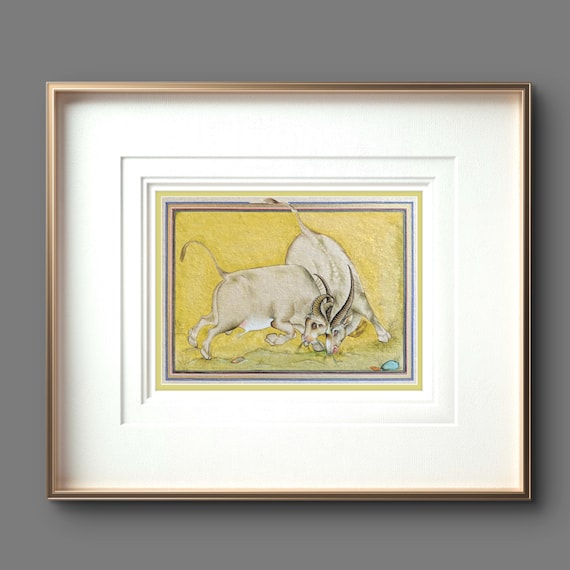 Majestic Miniature Illustration of Clash of Titans: Battling Bulls on Fine Silk | A Timeless Masterpiece of Strength, Elegance, and Fine Art