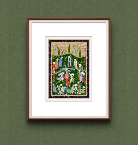 Mystic Grace Dancing Dervishes – Sufi Whirling Scene from Divan of Hafiz | Persian Miniature by Bihzad | Gilded Art on Fine Paper UNFRAMED