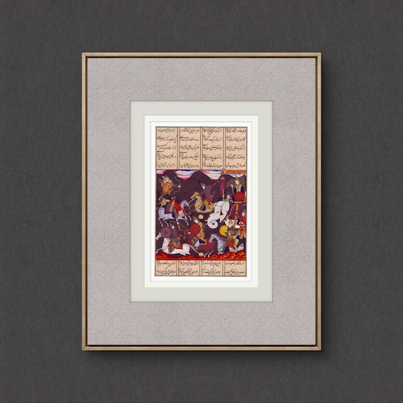 Battle Scene from Shahnameh Illustration - Persian Miniature Art | Gold Leaf Artwork on Fine Paper | A Cultural Masterpiece Decor | UNFRAMED