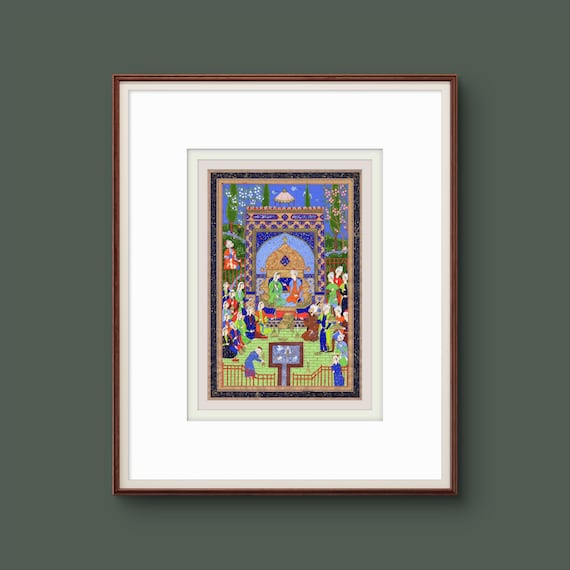 Khusraw and Shirin Illustration – Persian Miniature Art from Nizami’s Khamsa | Gold Leaf on Mulberry Paper | Cultural Masterpiece | UNFRAMED