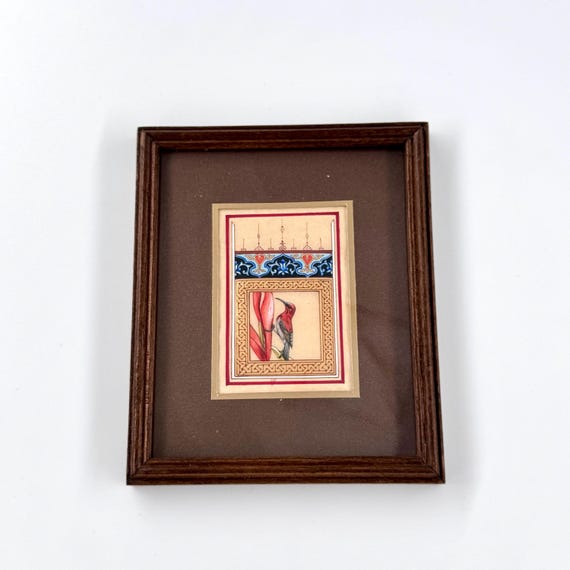 Ultra Fine Detailed Tiny Bird Painting - Exclusively Handcrafted Fine Walnut Frame | Luxury Interior Decoration - Micro Detailed Masterpiece