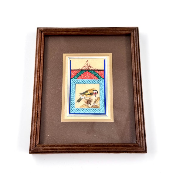 Ultra Fine Detailed Tiny Bird Painting - Exclusively Handcrafted Fine Walnut Frame | Luxury Interior Decoration - Micro Detailed Masterpiece