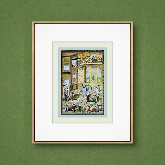 Khusraw and Shirin at Polo Game – Safavid Shiraz c.1570 AD | Persian Miniature Illustration from Nizami’s Khamsa | Fine Art on Silk Paper