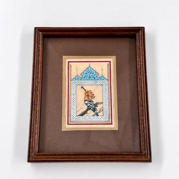 Ultra Fine Detailed Tiny Bird Painting - Exclusively Handcrafted Fine Walnut Frame | Luxury Interior Decoration - Micro Detailed Masterpiece