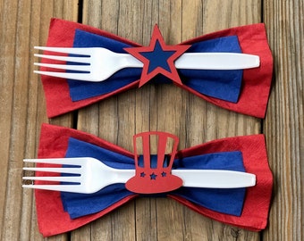 4th of July Party Decorations, Set of 12 4th of July Hat and Star Paper Napkin Rings, 4th Of July