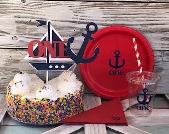 Nautical First Birthday Kit, Sailboat Cake Topper, Sailboat Boys First Birthday , One cake topper, Cake Smash, Sailboat top