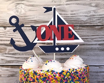 Barca a vela Cake Topper/Ancora Cake Topper/Tema Nautico/Ragazzi Cake Topper/Primo Compleanno Ragazzo Cake Topper/Navy Topper