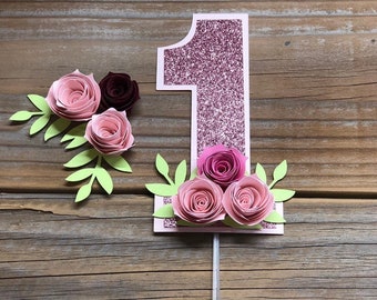 One Year Cake Topper, Floral Smash Cake, Floral Pink Cake Topper, Floral Topper, first birthday floral topper