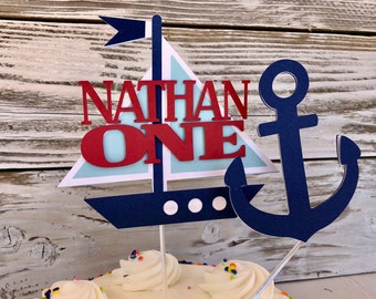 Sailboat Cake Topper: Nautical First Birthday, Personalized Anchor