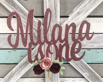 Floral First Birthday Cake Topper: Glittered Flowers, Customized Name