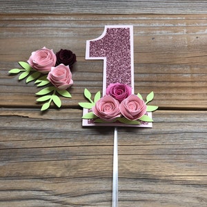 One Year Cake Topper, Floral Smash Cake, Floral Pink Cake Topper, Floral Topper, first birthday floral topper image 3