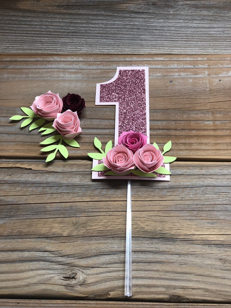 One Year Cake Topper, Floral Smash Cake, Floral Pink Cake Topper, Floral Topper, first birthday floral topper image 3