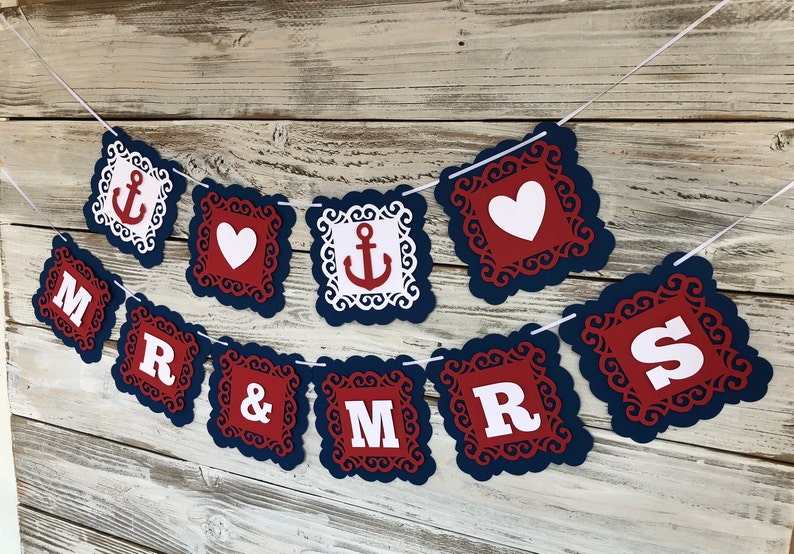 Mr and Mrs banner,Mr &Mrs Bachelorette Banner, Nautical Bridal Shower Decor, Bridal shower banner, Engagement ,Wedding,Heart bridal banner image 2