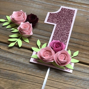 One Year Cake Topper, Floral Smash Cake, Floral Pink Cake Topper, Floral Topper, first birthday floral topper image 2