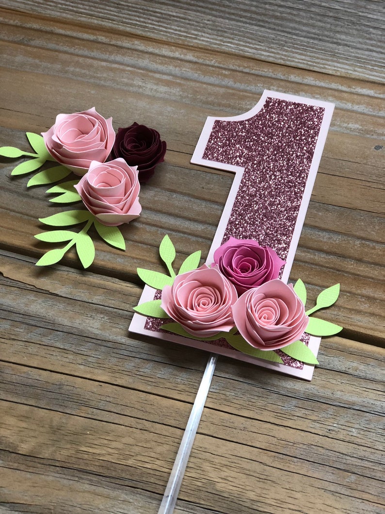 One Year Cake Topper, Floral Smash Cake, Floral Pink Cake Topper, Floral Topper, first birthday floral topper image 2