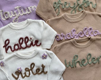 Custom Hand Embroidered Baby Toddler Name Sweater | Embroidered Name Sweater | Baby Sweater Personalized | First Birthday Milestone Sweater