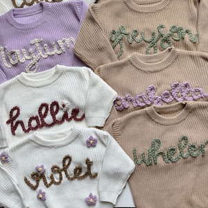 Custom Hand Embroidered Baby Toddler Name Sweater | Embroidered Name Sweater | Baby Sweater Personalized | First Birthday Milestone Sweater