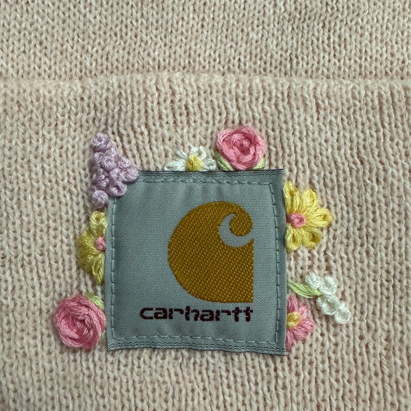 ADULT Carhartt Hand Embroidered Beanie | Light Pink Floral