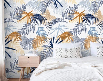 Tropical wallpaper exotic leaves Peel and stick removable or Traditional accent wallpaper non woven