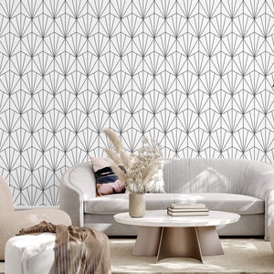 Geometric lines wallpaper minimalist black and white Peel and stick removable or Traditional accent wallpaper