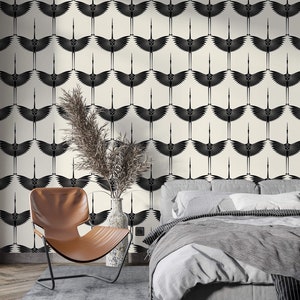 Asian-Inspired bird wallpaper - Removable or Traditional Peel and stick wallpaper crane